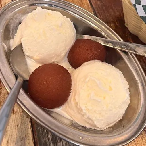 Sweet gulab jamun at The Samosa Club in Edmonton, AB